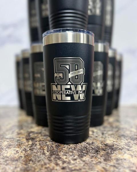 Custom engraved NEW Cooperative 50th anniversary tumblers