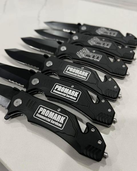 Custom engraved Promark Commercial Services knives
